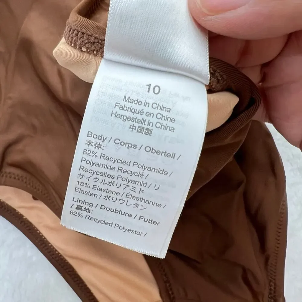 J.Crew O-Ring V-Neck One-Piece Swimsuit Women's 10 Brown Cheeky‎